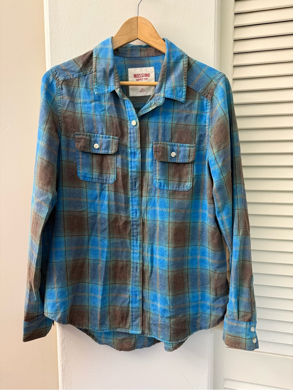 Mossimo Supply Co. Turquoise & Brown Plaid Button-Down Shirt